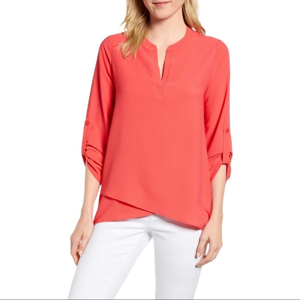 ❤️GIBSON‎ ERIN CROSS FRONT ROLL TAB TUNIC TOP